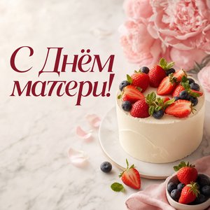 Открытка на День матери с мини-тортом и ягодами