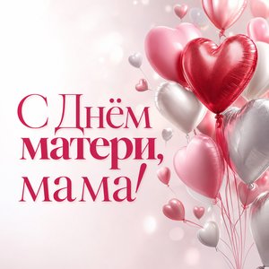 Открытка на День матери с шарами в форме сердец