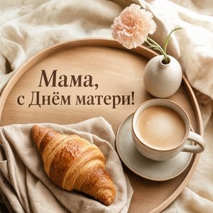 Открытка на День матери с завтраком на подносе