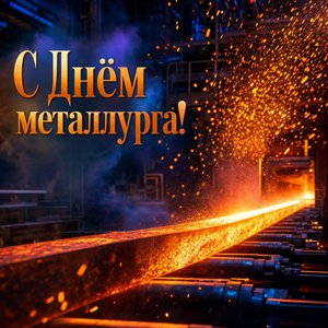 Открытка на День металлурга с искрами от горячей заготовки