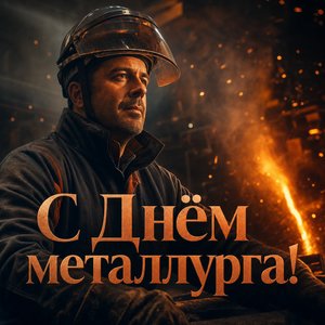 Открытка на День металлурга с металлургом в защитной маске