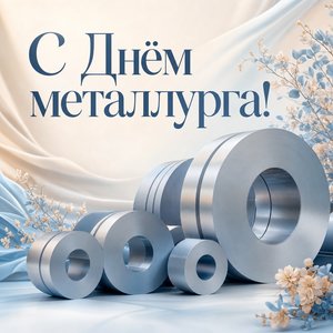 Открытка на День металлурга с рулонами листовой стали