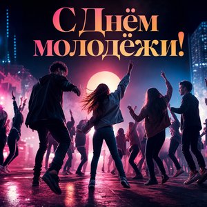 Открытка на День молодёжи с танцами под неоном
