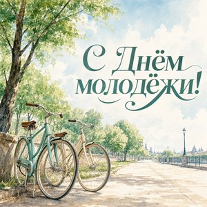 Открытка на День молодёжи с велосипедами в парке