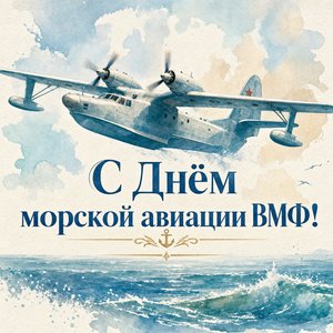 Открытка на День морской авиации ВМФ России с гидросамолётом