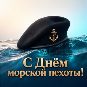 Открытка на День морской пехоты с 3D-беретом на волне