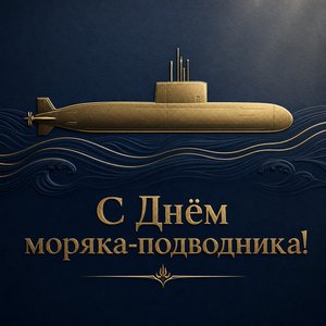 Открытка на День моряка-подводника с золотым силуэтом подводной лодки