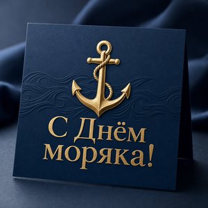 Открытка на День моряка с золотым якорем