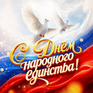 Открытка на День народного единства с белыми голубями