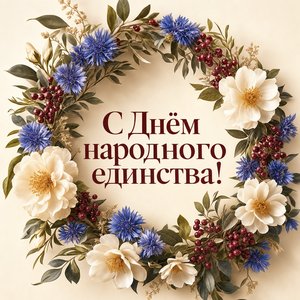 Открытка на День народного единства с цветочным венком