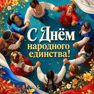 Открытка на День народного единства с хороводом людей