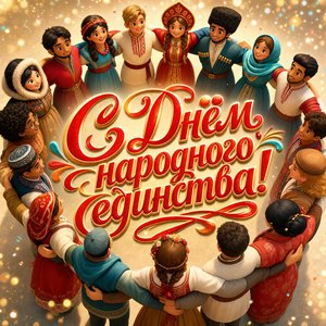 Открытка на День народного единства с хороводом людей