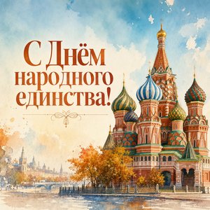 Открытка на День народного единства с Покровским собором