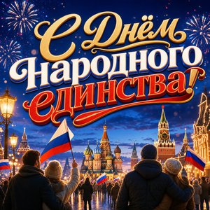 Открытка на День народного единства с праздничной площадью