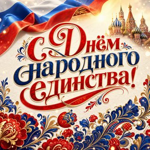 Открытка на День народного единства с русским орнаментом