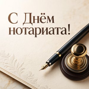Открытка на День нотариата с перьевой ручкой и печатью