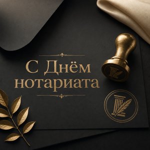 Открытка на День нотариата с золотой нотариальной печатью