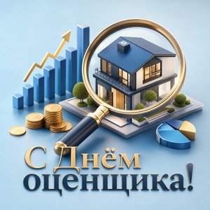 Открытка на День оценщика с домом и лупой