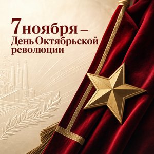 Открытка на День Октябрьской революции 1917 года с алым знаменем