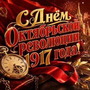 Открытка на День Октябрьской революции 1917 года с карманными часами