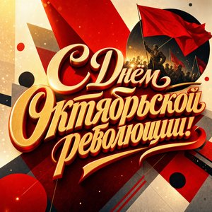 Открытка на День Октябрьской революции 1917 года с конструктивистской геометрией