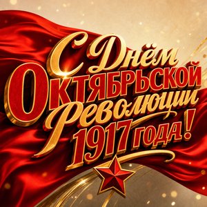 Открытка на День Октябрьской революции 1917 года с красным знаменем