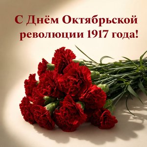 Открытка на День Октябрьской революции 1917 года с красными гвоздиками