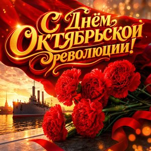 Открытка на День Октябрьской революции 1917 года с красными гвоздиками