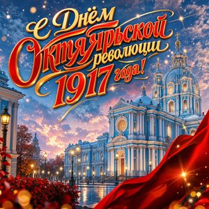Открытка на День Октябрьской революции 1917 года со Смольным институтом