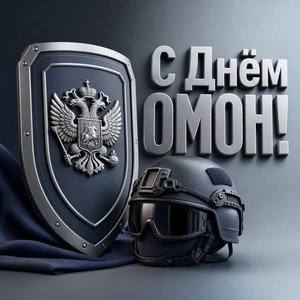 Открытка на День ОМОН с 3D-щитом и шлемом