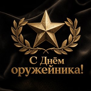 Открытка на День оружейника с золотой звездой и лавровыми ветвями