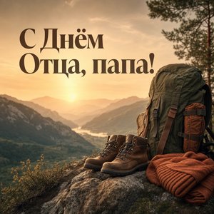 Открытка на День Отца с рюкзаком и ботинками