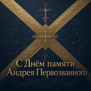 Открытка на День памяти апостола Андрея Первозванного с золотым Андреевским крестом