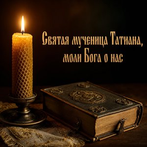 Открытка на День памяти святой мученицы Татианы со свечой и молитвословом