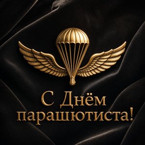 Открытка на День парашютиста с золотым значком
