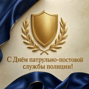 Открытка на День патрульно-постовой службы полиции с золотым щитом и лавром