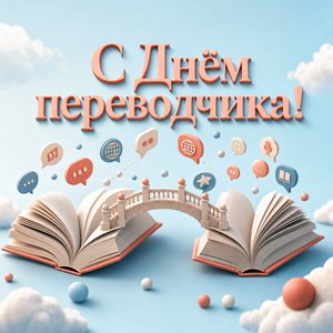 Открытка на День переводчика с мостом между книгами
