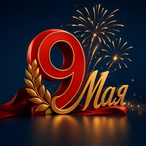 Открытка на День Победы с объёмной цифрой 9 и салютом