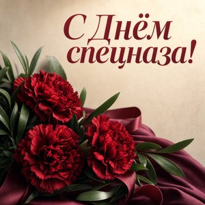 Открытка на День подразделений специального назначения с красными гвоздиками
