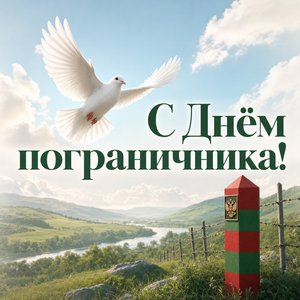Открытка на День пограничника с белым голубем