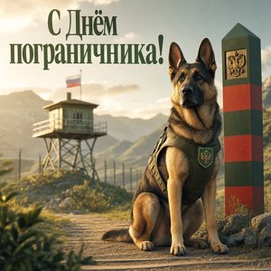Открытка на День пограничника с служебной овчаркой