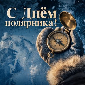 Открытка на День полярника с компасом в рукавице