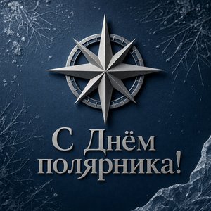 Открытка на День полярника с серебряной полярной звездой