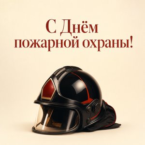 Открытка на День пожарной охраны с минималистичной пожарной каской