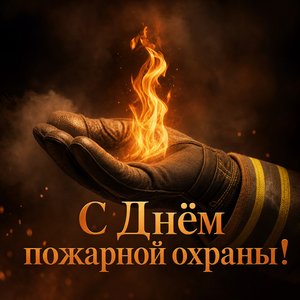 Открытка на День пожарной охраны с рукой пожарного и пламенем