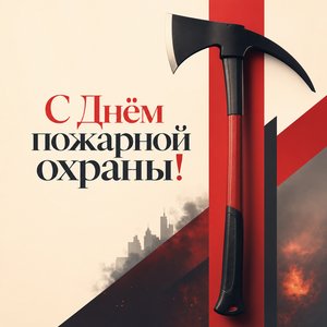 Открытка на День пожарной охраны с силуэтом пожарного топора