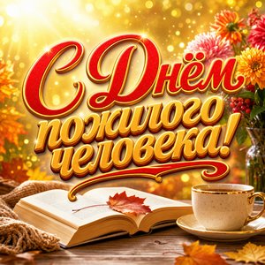 Открытка на День пожилого человека с книгой и очками