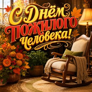 Открытка на День пожилого человека с креслом-качалкой