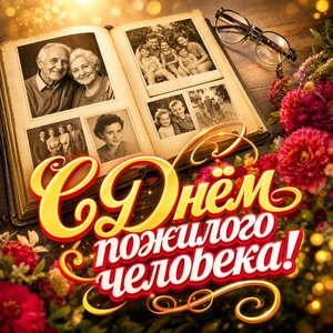Открытка на День пожилого человека с семейным альбомом