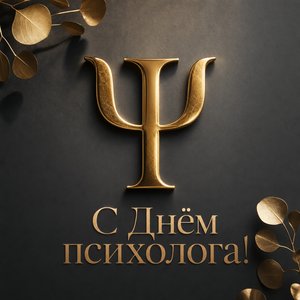 Открытка на День психолога с золотым символом пси